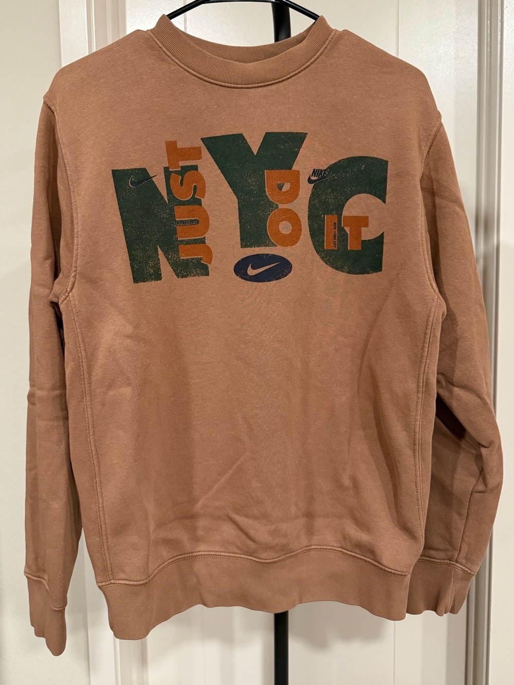 Nike Brown Crewneck Sweatshirt with Green & Orange Graphic